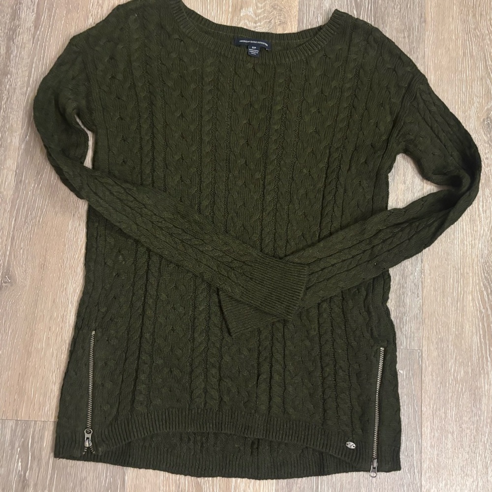 American Eagle Outfitters Olive Cable Knit Sweater